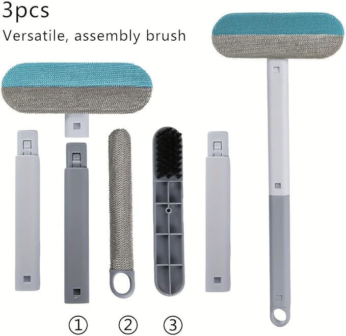 4-in-1 Pet Hair Remover & Window Screen Cleaner, Multi-Surface Reusable Lint Brush with Long Handle, Wet/Dry Dual-Use for Couch, Carpet, Furniture, Bedding, Car Interior Cleaning