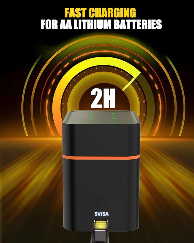12-Pack Rechargeable Lithium aa Batteries with Charger, 1.5V Constant Output, 3400mWh High Capacity, 12-Slot Double A Li-ion Charger with Smart Charging, Multiple Charging Protections