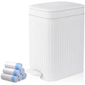 rejomiik Small Bathroom Trash Can with Lid 1.9 Gallon Step Trash Can Slim Garbage Can with Soft-Close Waste Bin for Bathroom, Bedroom, Office, Dorm, RV, White