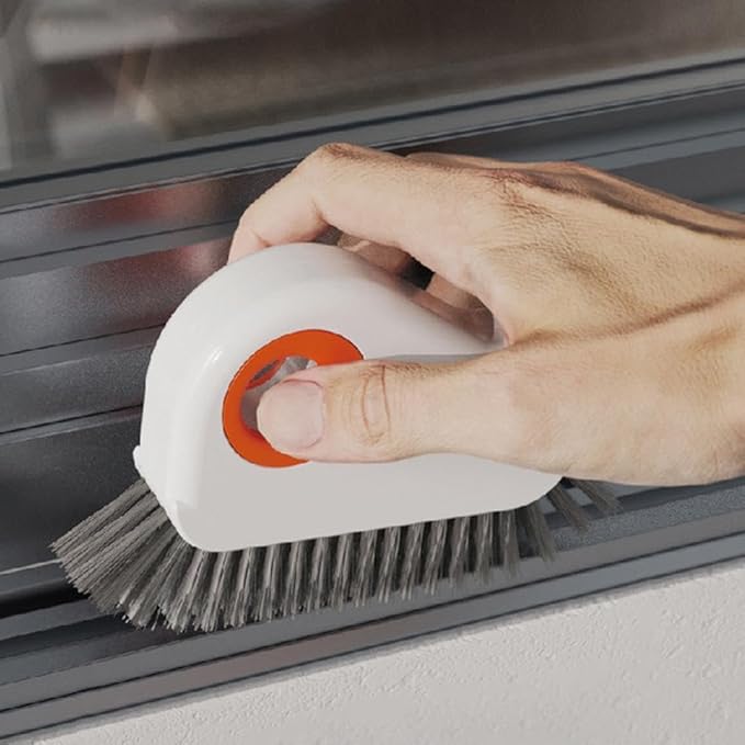 2 in 1 Groove Cleaning Brush, Window Track Cleaning Tools, Multifunction Window Track Cleaner with Hard Bristle and Hidden Scraper, Crevice Brush for Sliding Door Track,for Window Tracks (Orange 1pc)