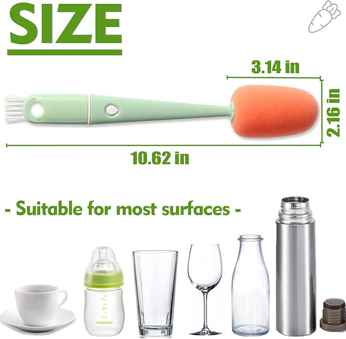 Bottle Cleaning Brush 5 PCS Long Handle Bottle Brush 4 in 1 Detachable Multifunctional Sponge Bottle Brush with Nipple Cleaning Brush and Bottle Gap Cleaner Brush