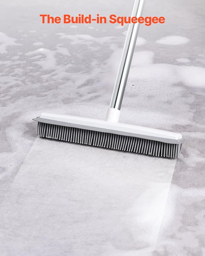 VEVOR Pet Hair Removal Broom, 58.46 in Adjustable Long Handle, Rubber Broom with Built in Squeegee Reusable Dog Cat Hair Remover, for Couch Furniture Hardwood Floor Tile