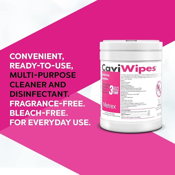 Metrex CaviWipes - 6" x 6 3/4" Large (160) Surface Cleaning Wipe, fragrance-free, White