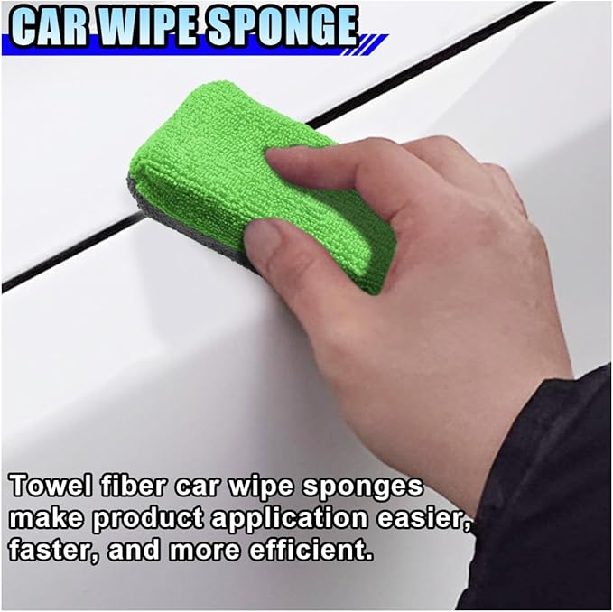 12PCS Ceramic Coating Applicator Sponge, 4.13'' x 1.84'' Microfiber Car Detailing Applicator Pads, Rectangular Car Foam Cleaning Pad, Auto Polishing Pad for Wax, Paint, Sealant (Green)
