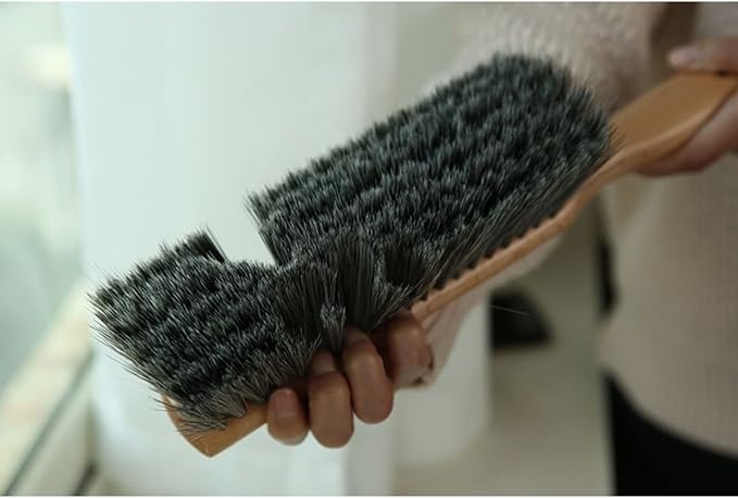 Soft Bristle Hand Brush Wooden Handle for Woodworking Shop Bench, Sawdust Removal Non-Scratch 14 Inch Long (Gray)