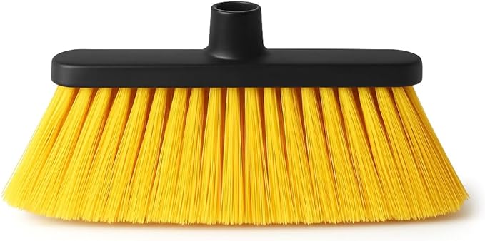 Aria Yellow Broom Head – 14” Sweeping Surface – Heavy-Duty Soft Flagged Bristles with Magnetic Effect – Universal Thread – Recycled PP – Indoor/Outdoor Sweeper (Yellow, ARIA)