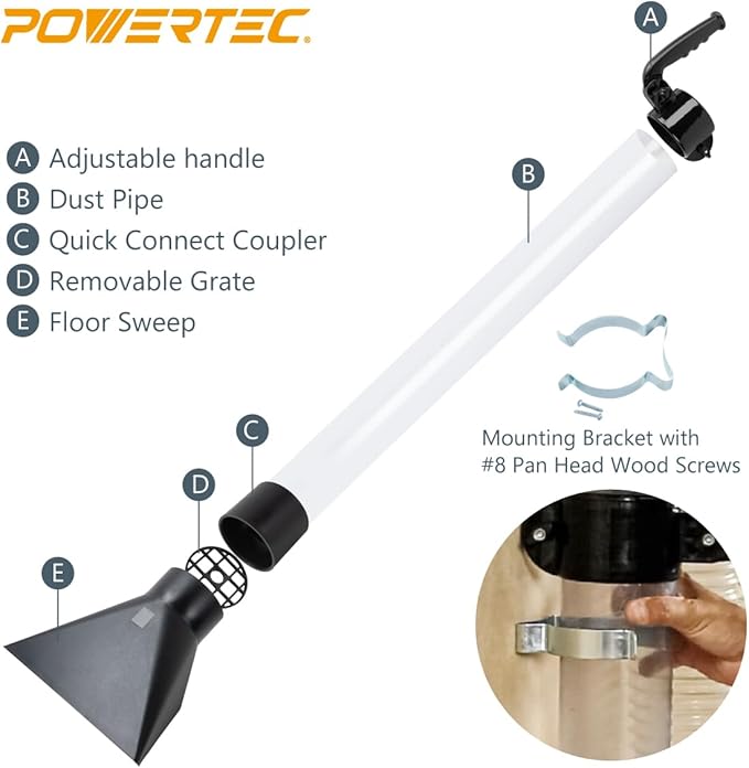 POWERTEC 70282V Dust Collection Floor Sweep, 4-Inch, 1 PK