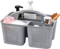 UUJOLY Plastic Portable Shower Caddy Bucket, Cleaning Shower Basket with Handle Compartments Storage Organizer for Bathroom Kitchen College Dorm Sink, Grey
