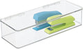 mDesign Office Supplies Desk Organizer Box with Lid for Staplers, Scissors, Pens, Sticky Notes, Highlighters, Tape - 3" Tall, Long, Clear