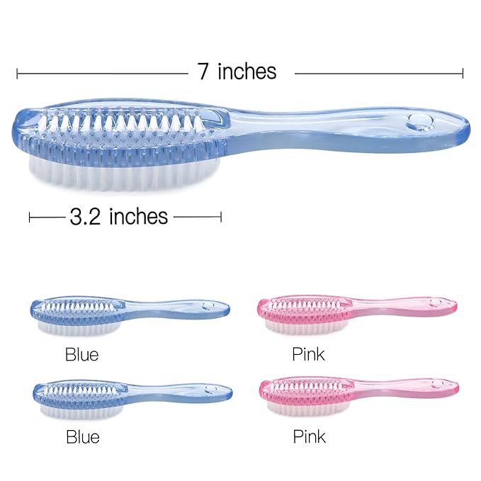Handle Grip Nail Brush Two Sided Hand Fingernail Cleaning Brush Foot Scrub Brush Soft Stiff Bristles Fingernails Toenails Toes Scrubber Brushes for Men Women Kids, 4 PCS