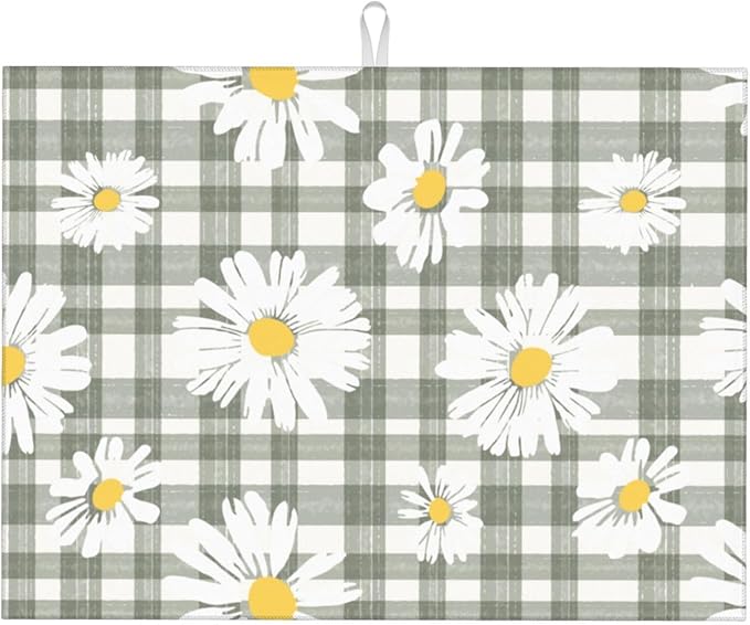 Daisy Dish Drying Mat For Kitchen Counter Absorbent Large Kitchen Fast Dry Pad Reusable Washable Protector Rack Large Mat 18 X 24
