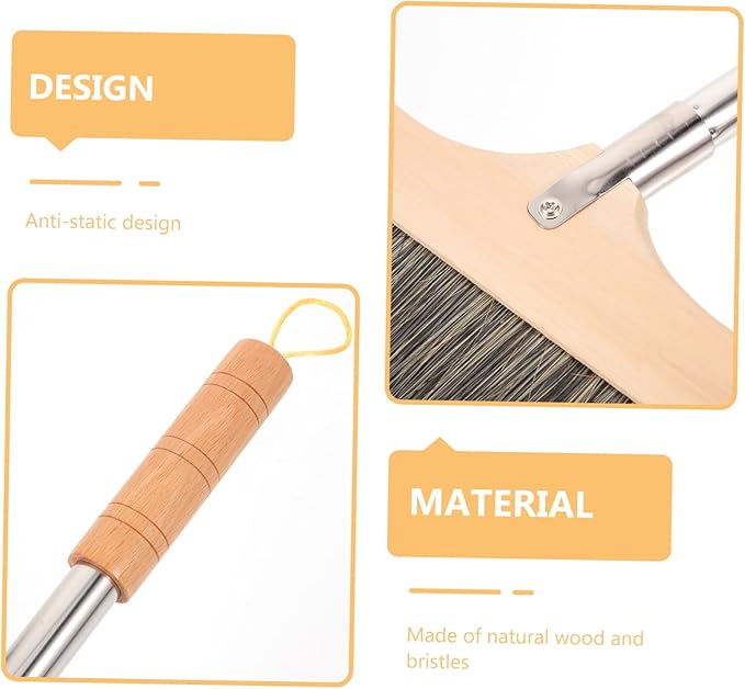 Wood Bristle Broom Heavy Duty Household Sweeper Long Handle Soft Bristle for Tile Surface Cleaning