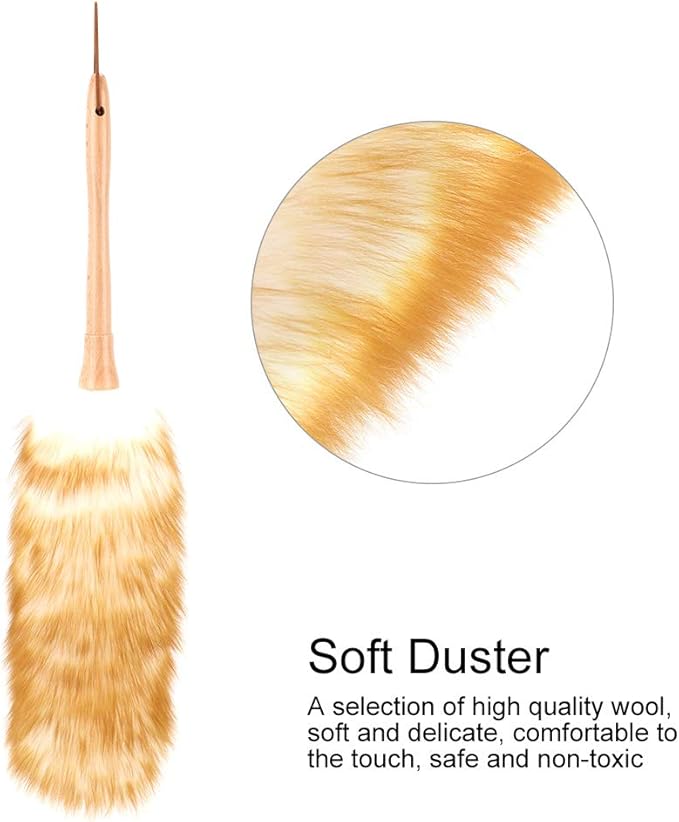 Lambswool Duster, Lambs Wool with Wooden Handle Soft Lambs Wool Plumeros para Limpieza Profesional for Ceilings, Curtains, Computer Screens, Keyboards