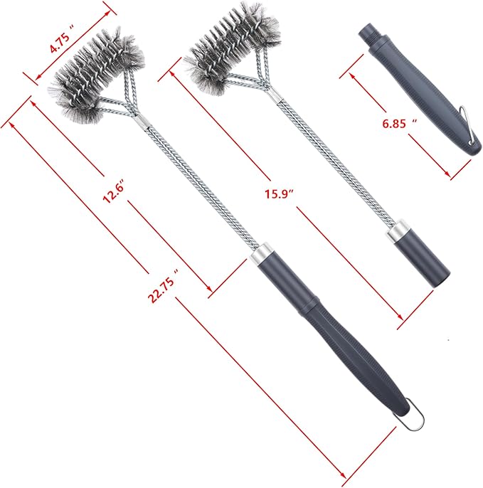 SUNRISE Fryer Brush with Long Handle (Stainless Steel with Plastic Handle, Double Brush)