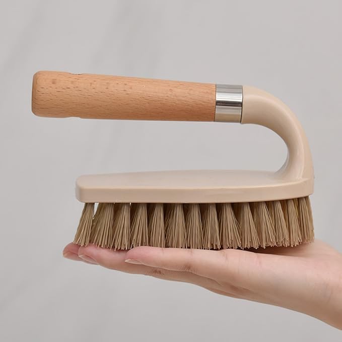 Stiff Bristle Brush, Powerful Cleaning Brush with Wooden Handle for Comfortable Grip. Ideal for Bathrooms, Tiles, Sinks, Carpets, Pools, Garages, and Floor Cleaning. (Gray)