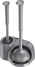 Toilet Brush and Plunger Set: 2-in-1 Heavy Duty Toilet Plunger and Bowl Brush Combo with Holder for Bathroom Cleaning - Grey