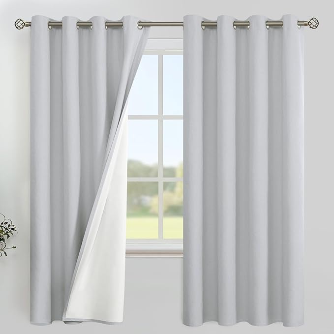 YoungsTex Light Grey Linen 100% Blackout Curtains 68 Inch Length for Bedroom, Full Room Darkening Thermal Insulated Drapes with Grommet for Living Room, 2 Panels, 52 X 68 Inch