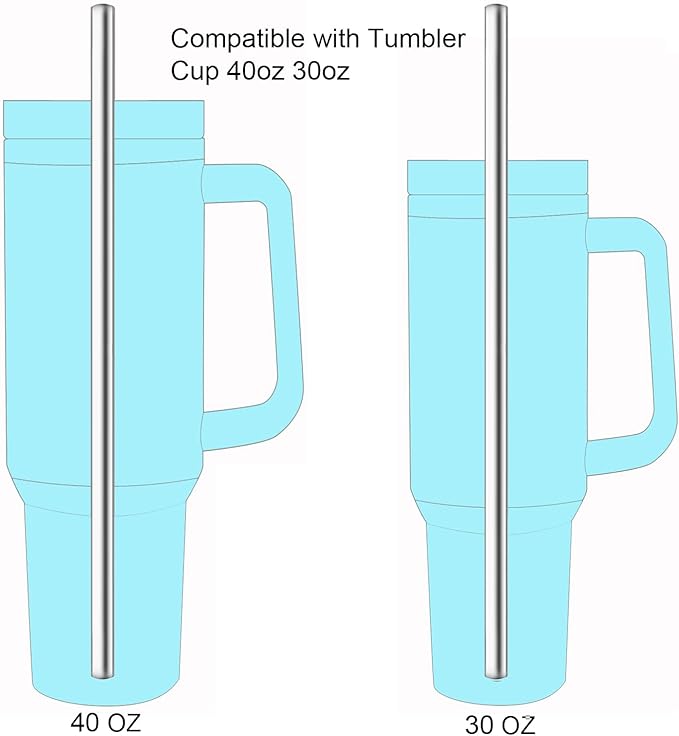 dcieiosul Set of 4 Reusable Metal Straws, Long Stainless Steel Straw with Cleaning Brushes and Case, Drinking for 40 oz and 30 oz Tumblers