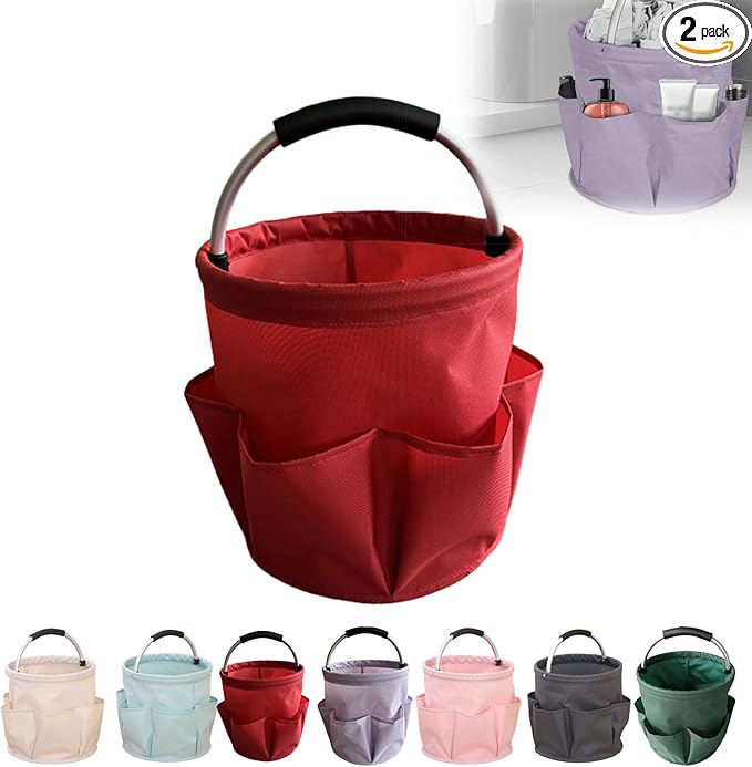 Professional Cleaning Caddy Organizer - 11" Wearable Cleaning Supply Bag with Adjustable Shoulder Strap & Handle - Housekeeper Essentials Organizer for Detailing Tools & Supplies (Red)