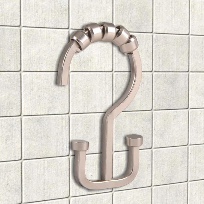 Utopia Alley Deco Flat Double Roller Shower Curtain Hooks, Satin Nickel
