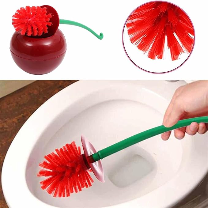 Cherry Toilet Brush and Holder Bathroom Funky Cute Toilet Brush Cherry Toilet Bowl Brush with Solid Handle and Durable Bristles for Bathroom Cleaning