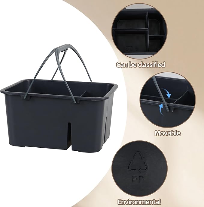Bringer 1-Pack Small Plastic Cleaning Tool Storage Caddy, Cleaning Caddy Tote, Grey, 11.33" x 8.89" x 5.74"