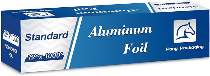 Aluminum Foil Standard 12 inch Wide, 1000 FT Food Safe Foil Wrap for Cooking, Baking, Grilling, Food Service Pony Packaging Aluminum Foil Roll (12"x1000', Standard-1 Count)