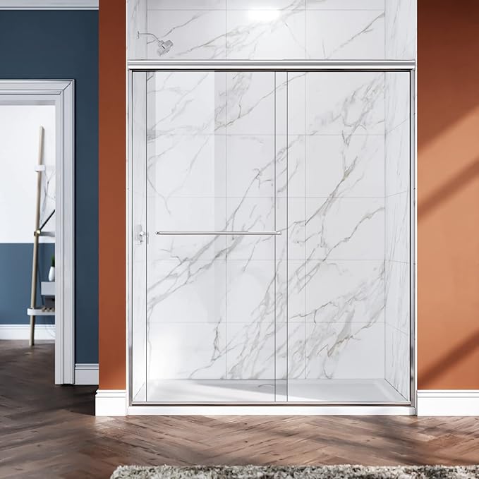 ELEGANT Shower Doors 46.5-48" W x 72 in. H, Semi-Frameless Bypass Sliding Shower Door, 1/4 in. Clear Glass Shower Enclosure, Chrome Finish