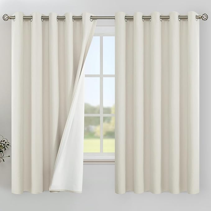 YoungsTex Linen 100% Blackout Curtains 63 Inch Length for Bedroom, Full Room Darkening Thermal Insulated Window Drapes Extra Wide with Grommet for Living Room, 2 Panels, 60 X 63 Inch