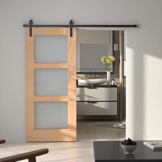 ORB Oil Rubbed Bronze Sliding Barn Door Hardware Kit with 5.5FT Track/Rail Brushed Antique Bronze