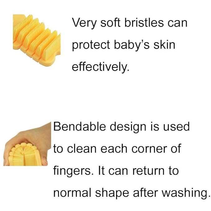 Nail Scrubber Brush Kids, Finger Nails Scrub Scrubbing Cleaning Washing Brushes with Soft Bristle for Baby and Children, Animal Style and 2 Colors Choice (Yellow)