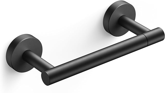 FORIOUS Toilet Paper Holder Wall Mount, Stainless Steel Rustproof Double Post Pivoting Tissue Roll Holder for Bathroom, Commercial Toilet Paper Dispenser, Matte Black
