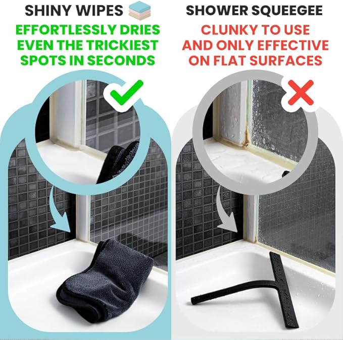 Shiny Wipes XL Drying Towel, The Original, Ultra Absorbent Twisted-Loop Design, Streak-Free Drying Towel, Shiny Wipes Shower Cleaning Cloths (7 Towel)