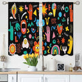Cartoon Retro Symbol Kitchen Curtains Funny Crazy Abstract Shapes Hipster Music Modern Humor Short Tier Curtains for Bathroom Cafe Small Window Drapes Treatment 2 Panels (27.5x39 Inch)