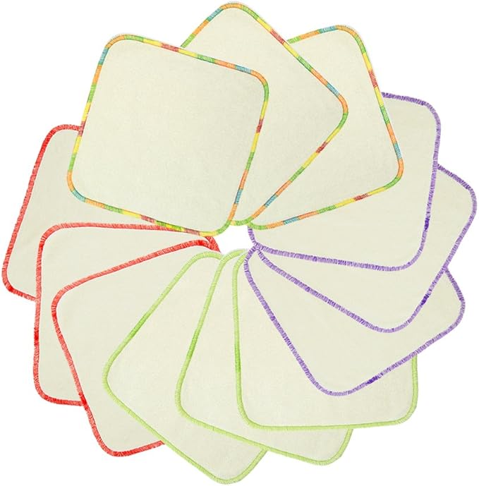 babygoal Reusable Rayon from Bamboo Baby Wipes, 12 Pack Washable Small Size Saliva Towel Face Washcloths, Cloth Wipes 8‘’x8‘’