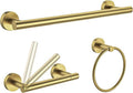 3pc Bathroom Hardware Set with Brushed Brass Toilet Paper Holder & Towel Ring & Towel Bar SUS304 Stainless Steel Toilet Paper Roll Holder Wall Mount & Bathroom Towel Holder & Towel Rack Set