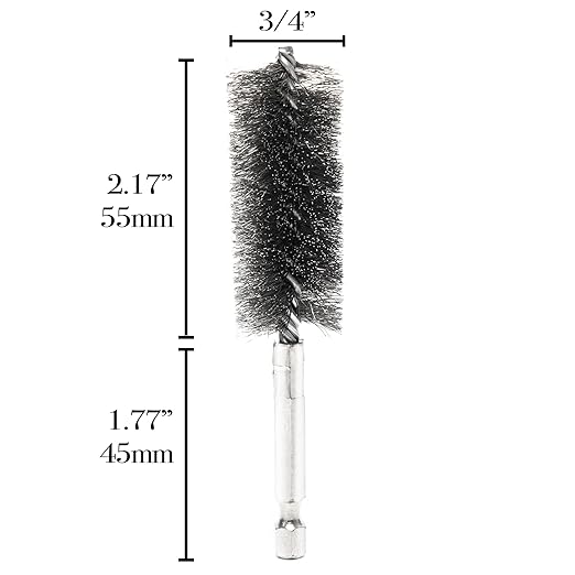 Quadruple Wire Twist Professional ID Copper Tube Pipe Cleaner for Fittings 6pcs, 3/4” Pipe Cleaning Brush Set, Stainless Steel Wire Bore Brushes for Power Drill, 1/4 Inch Hex Shank
