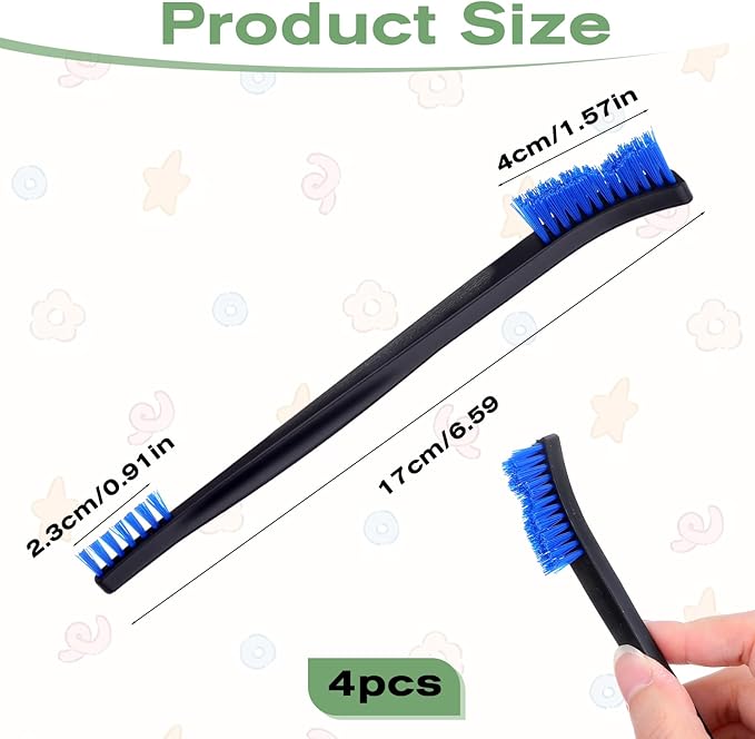4 Pcs Small Cleaning Brush, Double-Ended Nylon Brush, Jewelry Cleaning Brushes for Detailed Cleanings of Jewelry, Cars, Kitchen, and Spaces