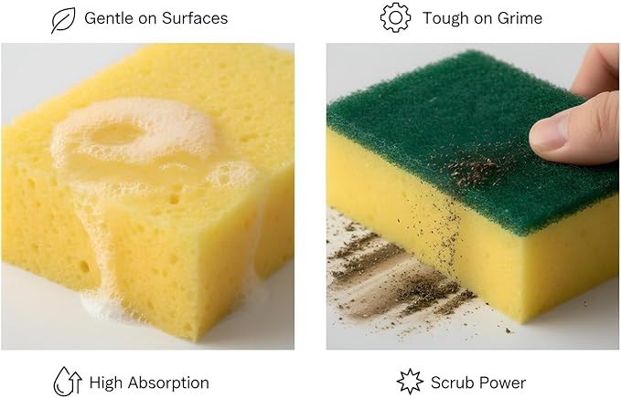Kitchen Sponges 10-Pack Heavy Duty Dual Sided Dish Scrubber Sponges, Sponges for Cleaning Pots Pans & Non Stick Cookware, Durable Stink Free Household Kitchen Cleaning Supplies & Scrub Sponges.
