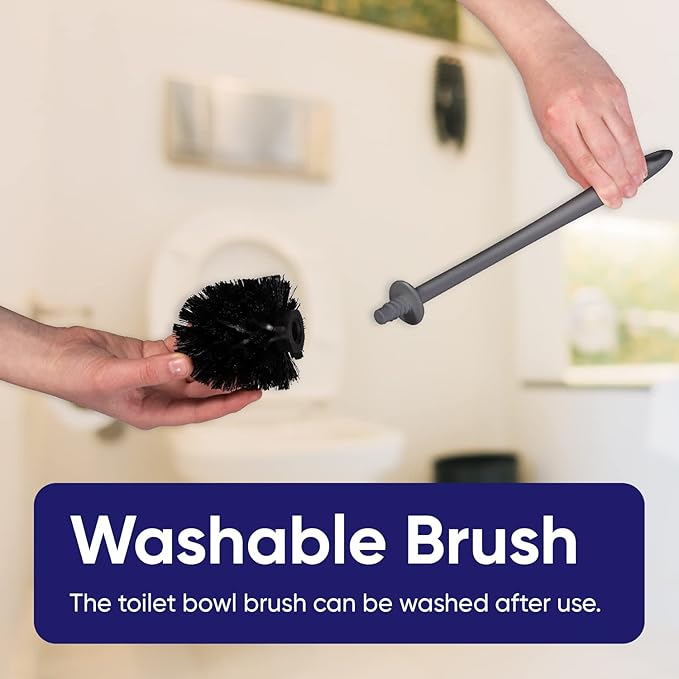 Modern Toilet Brush and Holder, Grey Toilet Bowl Scrub Brush with Storage Caddy, Bathroom Cleaner. by Superio