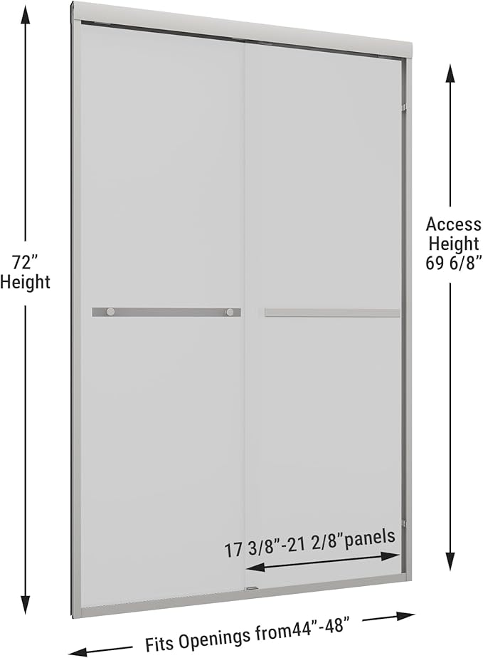 Shower Door 44-48" W * 72" H, Polished Chrome Double Sliding Shower Door with 1/4"(6mm) Tempered Glass, Shower Glass Door Easy to Clean