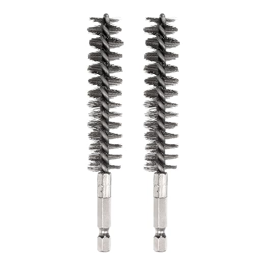 HARFINGTON 2pcs Stainless Steel Bore Brush 17mm Dia Cleaning Wire Brush with Handle 1/4 Inch Hex Shank for Tubes, Ports, Bearings