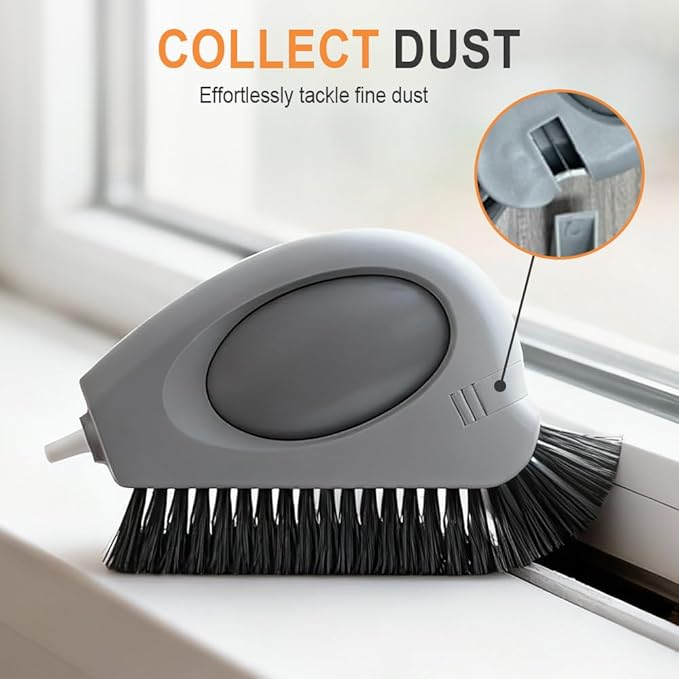 2 in 1 Groove Cleaning Brush, 2025 New Window Track Cleaning Tools, Multifunction Window Track Cleaner with Hard Bristle and Hidden Scraper, Crevice Brush for Sliding Door Track, Window Seal, Sill (2)