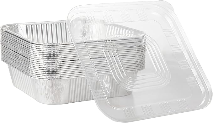 20-Pack Disposable Aluminum Foil Tins - Heavy Duty Square Cake & Baking Pans with Plastic Dome Lids