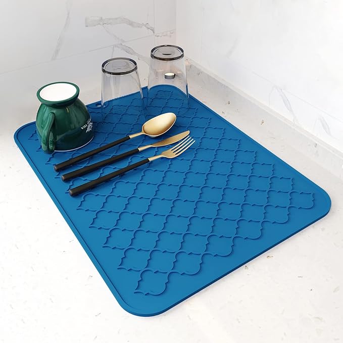 AMOAMI-Dish Drying Mats for Kitchen Counter-Silicone Dish Drying Mat-Kitchen Dish Drying Pad Heat Resistant Mat-Kitchen Gadgets Kitchen Accessories Kitchen Small Appliances(12" x 16", BLUE)