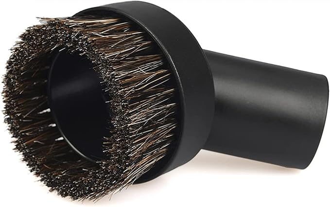 2PCS Black Round Vacuum Brush 1.25" Horse Hair Dust Brush 1 1/4" Vacuum Cleaner Duster Sweeper Accessory for Cleaning Vacuum Blinds Upholstery Rug Hard Small Spaces Soft Bristle