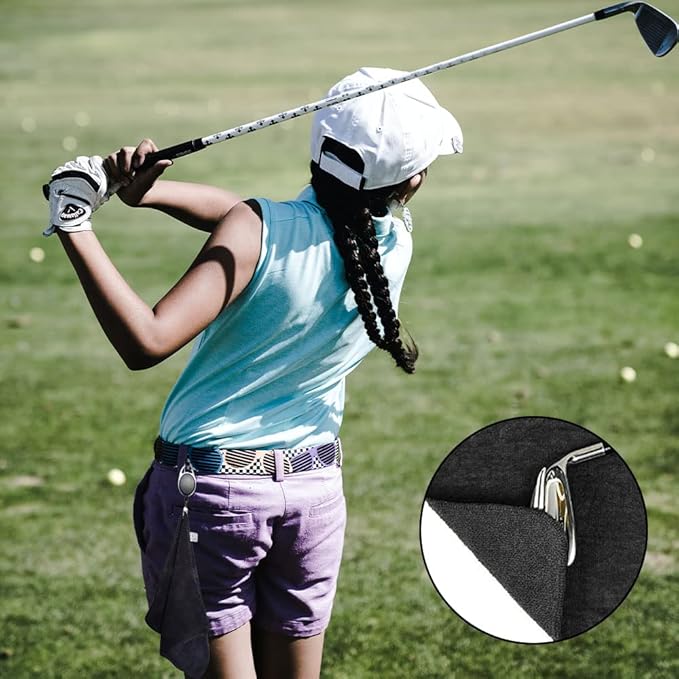 2 Pcs Golf Towels Quick Drying Golf Cleaning Towels with Hook Absorbent Cleaning Towel for Golf Bags Fitness Sport Outdoor Yoga