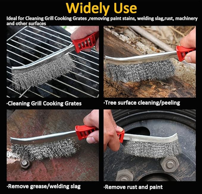 Grill Brush and Scraper with Handle, BBQ Grill Cleaning Brush for Grill Wizard Grate Cleaner, Safe Wire Stainless Steel BBQ Brush, Grill Cleaner