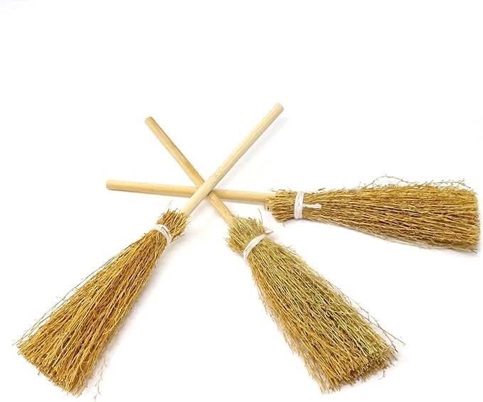 Honbay 10PCS Miniature Artificial Mini Straw Brooms with Red Ropes Halloween Straw Craft Decoration Witches Accessory for Costume Cosplay Party (6.89")