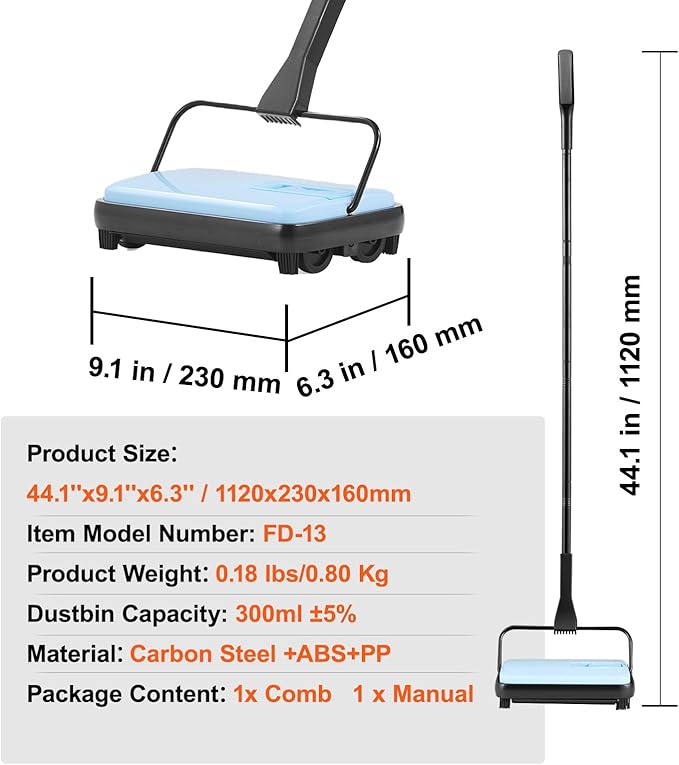 Happybuy Blue Manual Carpet Sweeper: A Compact Cleaning Powerhouse. Boasting a 300 - ml dustbin and a 6.7 - inch Cleaning Width, This Sweeper is Your go - to Solution for Keeping Home